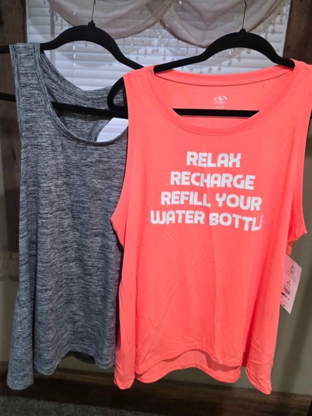 Athletic Works Neon Coral Tank with White Slogan